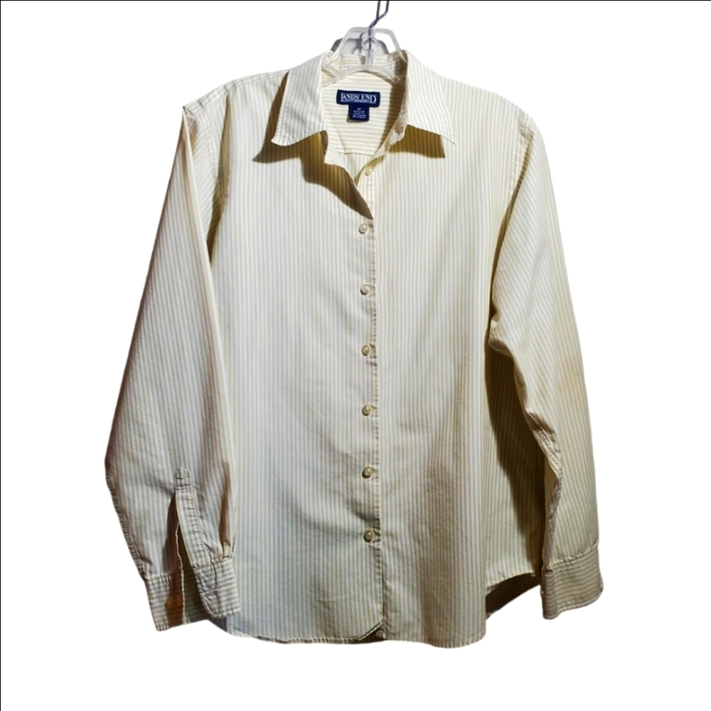 LANDS' END Long-sleeve, Collared, Button-up Shirt Striped Pattern Woman's 10 EUC